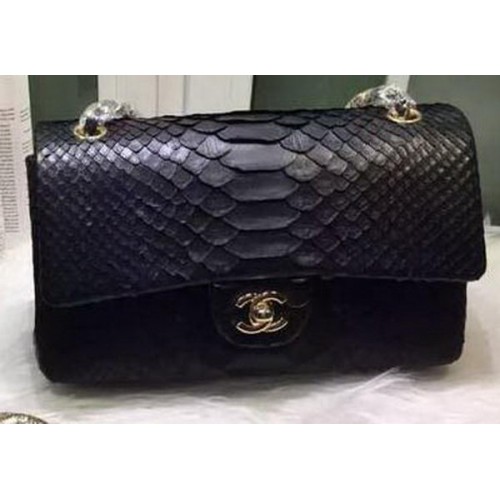 Borse con patta Chanel serie 2.55 in pelle di serpente originale A1112SA nera