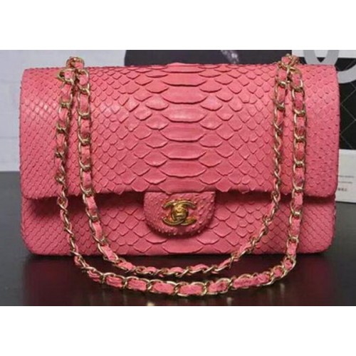 Borse con patta Chanel serie 2.55 rosa pelle di pitone originale A1112SA oro