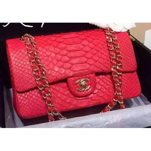 Borse con patta Chanel serie 2.55 in pelle di pitone originale rossa A1112SA oro