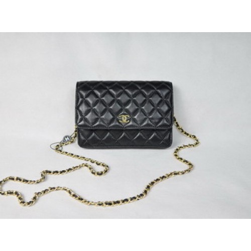 Borsa Chanel in pelle di agnello 33814 nera con catena dorata