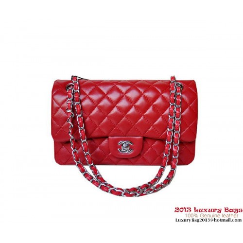 Chanel A01112 Borsa con patta classica Pelle di pecora rossa Argento