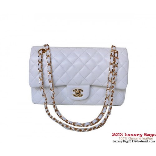 Chanel A01112 Borsa classica con patta in pelle di pecora bianca oro