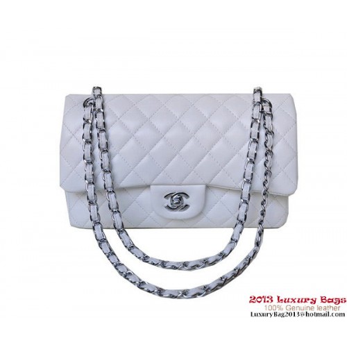Chanel A01112 Borsa con patta classica Pelle di pecora bianca argento