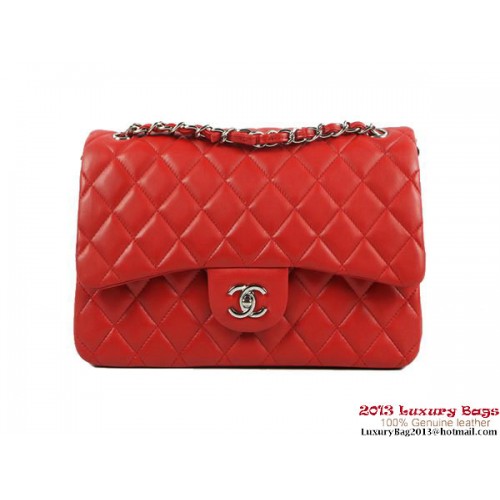 Chanel A01113 Borsa Classica Flap Rossa Pelle Originale Argento