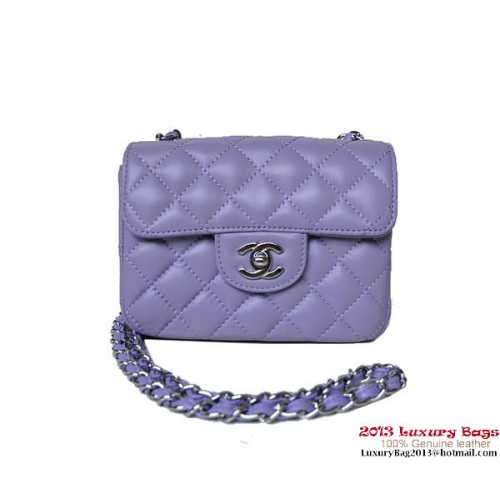 Chanel A01115 mini borsa con patta viola in pelle di montone argento