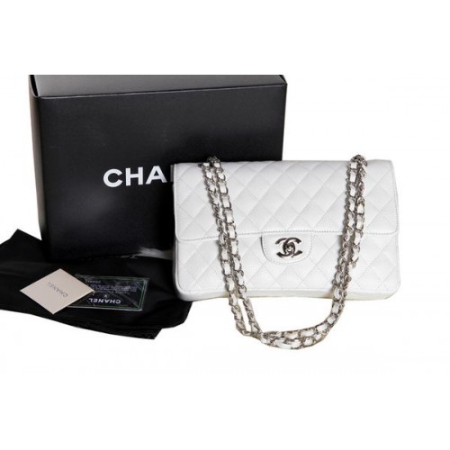 Borsa con patta Chanel A1112 serie 2.55 Pelle di caviale originale bianca