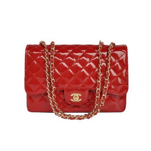 Nuovo colore Chanel A28600 Borsa con patta classica in pelle verniciata rossa oro