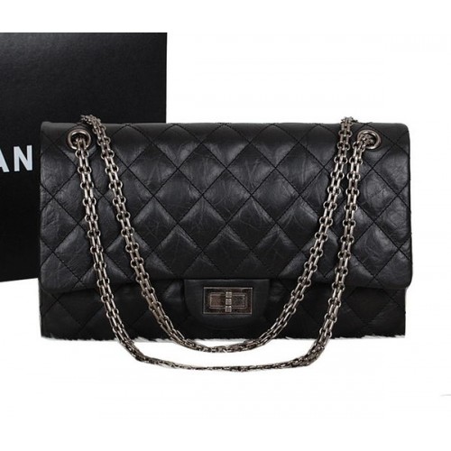 Chanel A30227 Borse con patta jumbo in pelle di montone nera argento