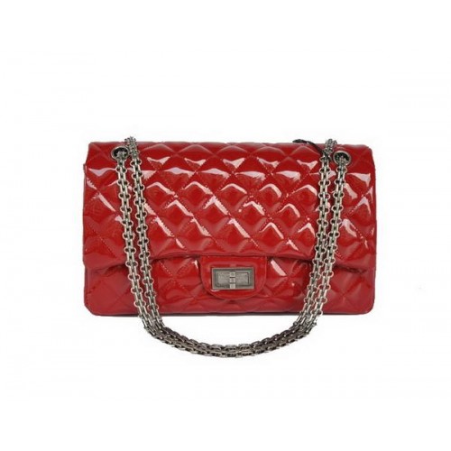 Borse da donna Chanel A30227 in vernice rossa con patta jumbo argento