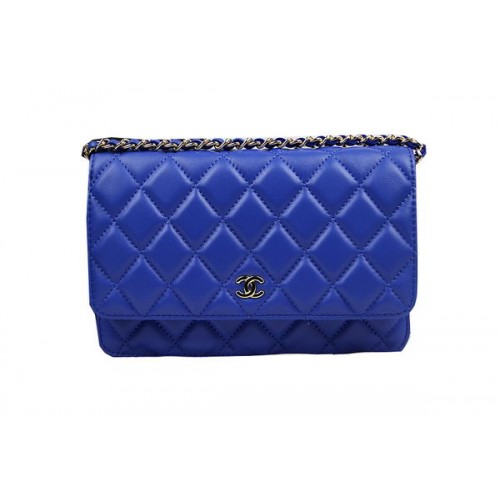 Chanel CHA33814 Mini borsa con patta in pelle di montone originale blu oro