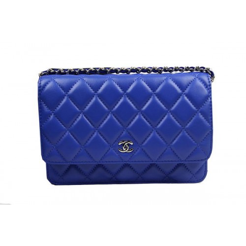 Chanel CHA33814 Mini borsa con patta in pelle di montone originale blu argento