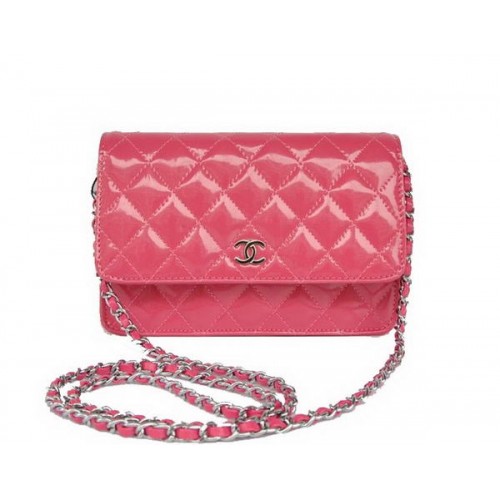 Alta qualità Chanel A33814 Borsa con patta in pelle verniciata color pesca argento