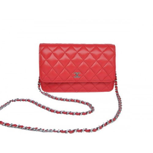 New Color Chanel A33814 Borsa con patta in pelle di montone rossa argento