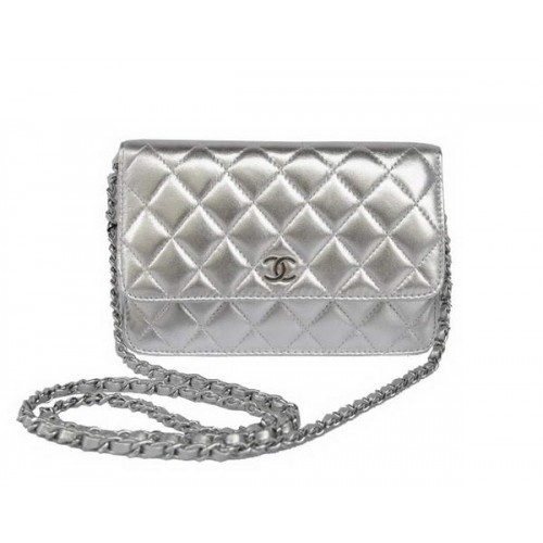Nuovo colore Chanel A33814 Silver Borsa con patta in pelle di montone Argento