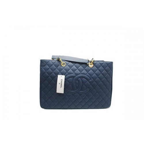 Chanel A37001 GST Borsa shopper Coco grande in pelle caviale blu scuro oro