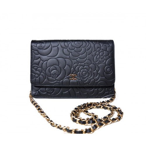 Chanel A47421 Mini borsa con patta in pelle di agnello nera oro