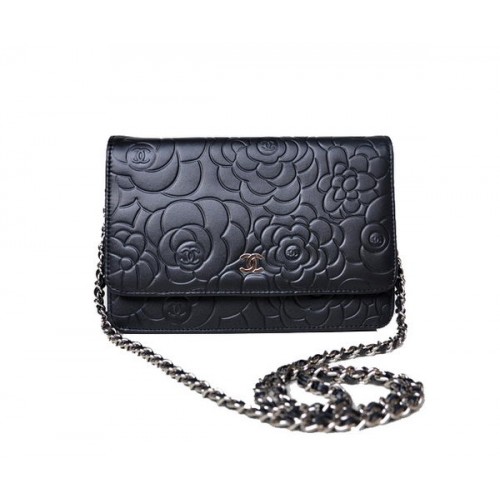 Chanel A47421 Mini borsa con patta in pelle di agnello nera argento
