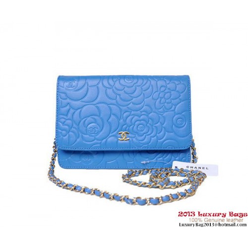 Chanel A47421 Mini borsa con patta in pelle di agnello blu oro