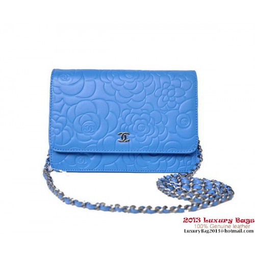 Chanel A47421 Mini borsa con patta in pelle di agnello blu argento