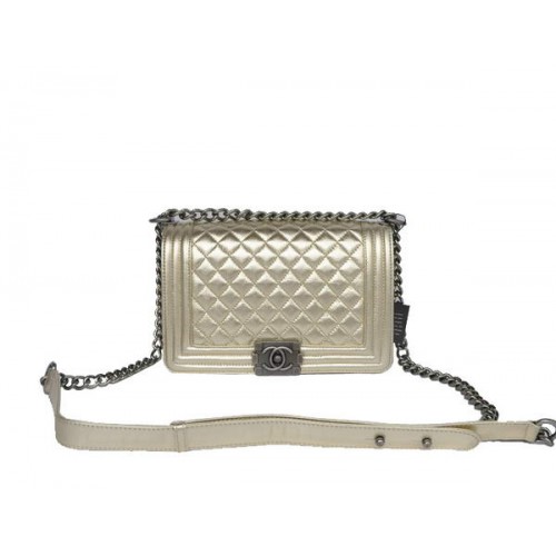 Moda Chanel A67086 Light Gold Le Boy Borsa a tracolla con patta argento