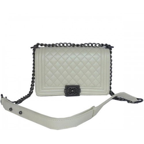 Chanel A67086 Offwhite Le Boy Borsa a tracolla con patta argento
