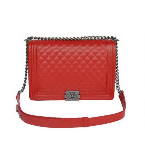 Hot Style Chanel A67086 Red Le Boy Borsa a tracolla con patta argento