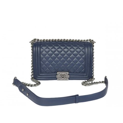 Hot Style Chanel A67086 Royalblue Le Boy Borsa a tracolla con patta argento