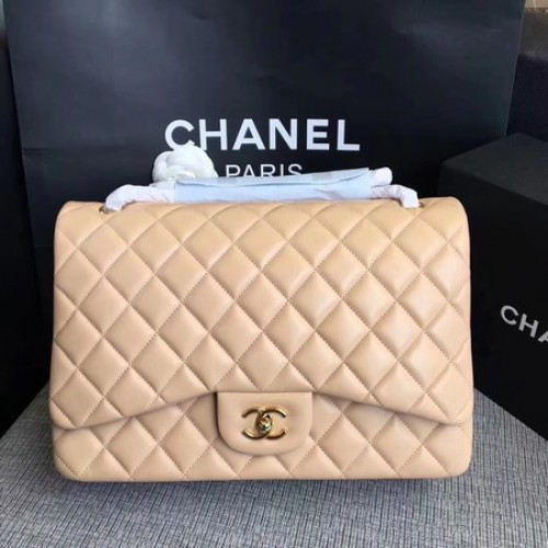 Borsa Chanel Maxi trapuntata classica con patta in pelle di montone color albicocca A58601 oro