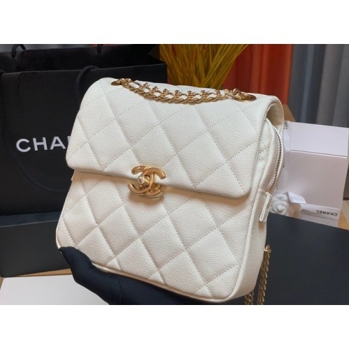 Zaino in pelle di vitello martellata Chanel Original Leather AS3108 bianco