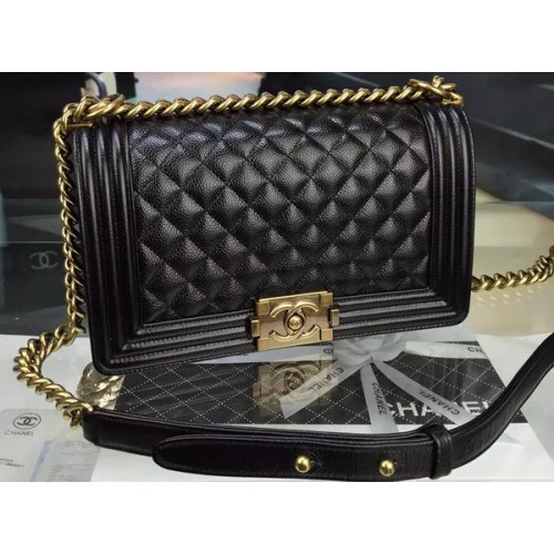 Borsa a tracolla con patta Chanel Boy nera in pelle di vitello originale A8708 bronzo