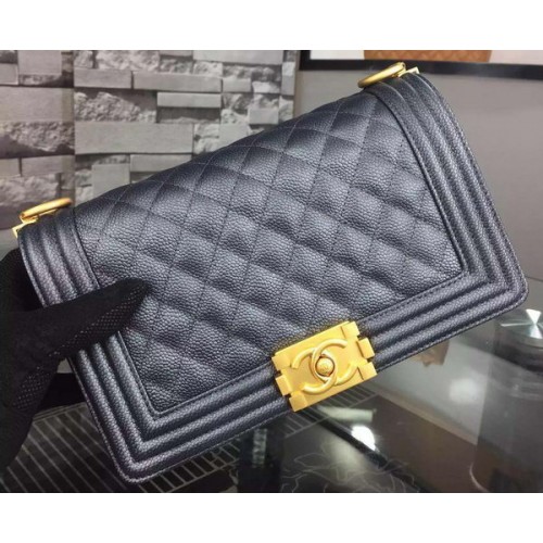 Borsa a tracolla con patta Chanel Boy nera in pelle di vitello originale A8708 oro