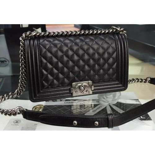 Borsa a tracolla con patta Chanel Boy nera in pelle di vitello originale A8708 argento