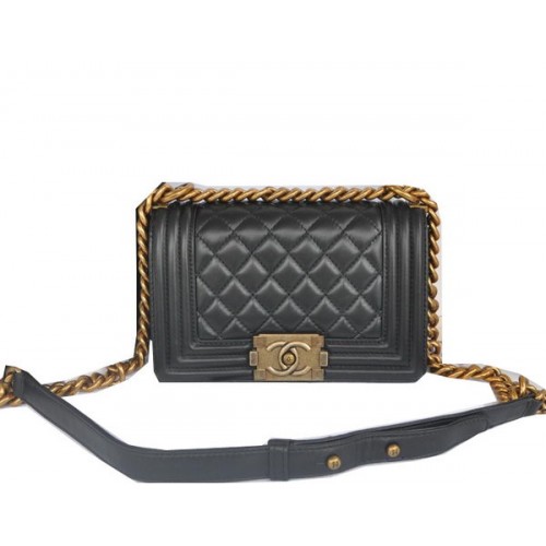 Chanel Boy Borsa a tracolla con patta nera Pelle di agnello originale CHA67085 Oro