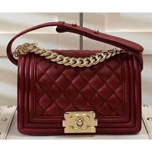 Chanel Boy Borsa a tracolla con patta Borgogna Pelle di montone originale A67085 Oro
