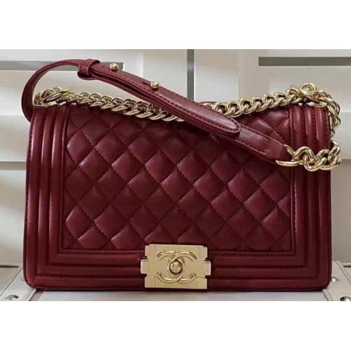 Chanel Boy Borsa a tracolla con patta Borgogna Pelle di montone originale A67086 Oro