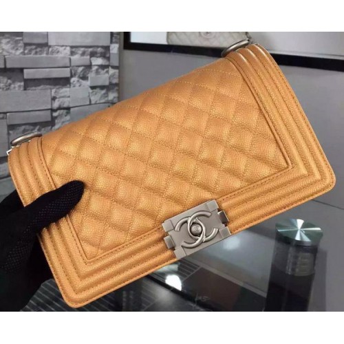 Chanel Boy Borsa a tracolla con patta oro pelle di vitello originale A8708 argento
