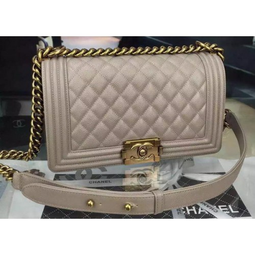 Chanel Boy Borsa a tracolla con patta grigia Pelle di vitello originale A8708 Bronzo
