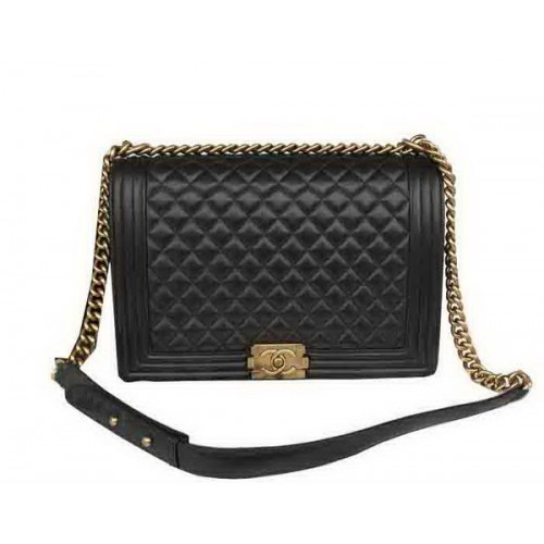 Chanel Boy Flap Borsa a tracolla originale in pelle di montone nera A67087 oro
