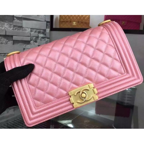 Chanel Boy Borsa a tracolla con patta rosa Pelle di vitello originale A8708 oro