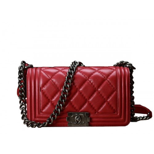 Chanel Boy Borsa a tracolla con patta rossa Pelle di vitello originale A67086 Argento