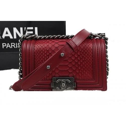 Borsa a tracolla Chanel Boy Flap rossa in pelle di pitone originale A67085 argento
