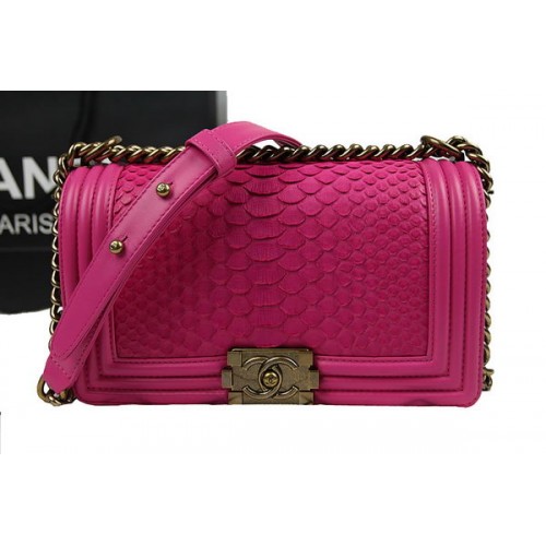 Chanel Boy Flap Borsa a tracolla in pelle di pitone originale rosa A67025 oro