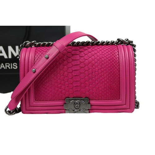 Chanel Boy Borsa a tracolla con patta Rosa Pelle di pitone originale A67025 Argento