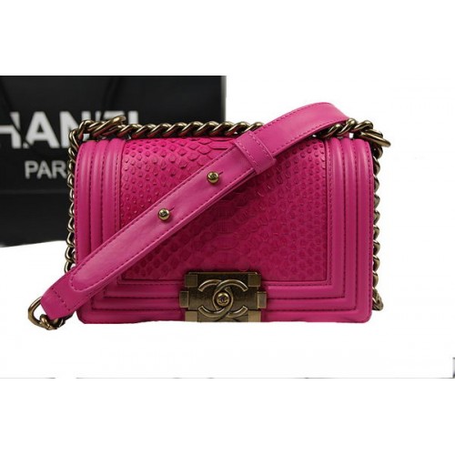 Borsa a tracolla con patta Chanel Boy Rose Pelle di pitone originale A67085 oro