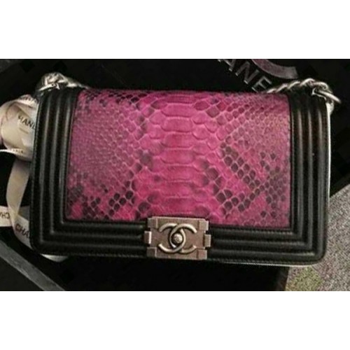Chanel Boy Flap Borsa a tracolla in pelle di pitone rosa A66095 argento