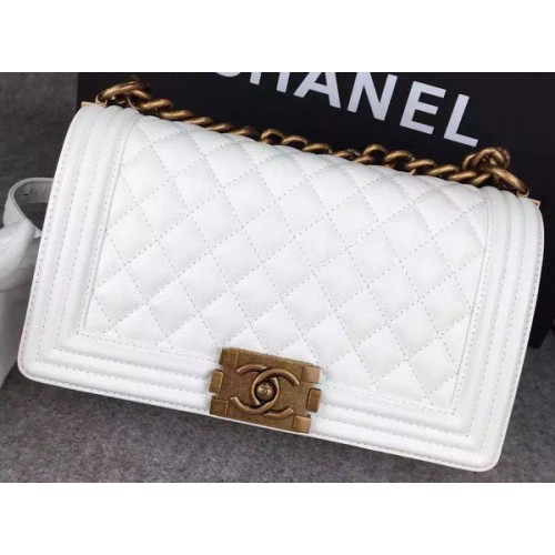Chanel Boy Borsa a tracolla con patta bianca Pelle di vitello originale A8708 Bronzo