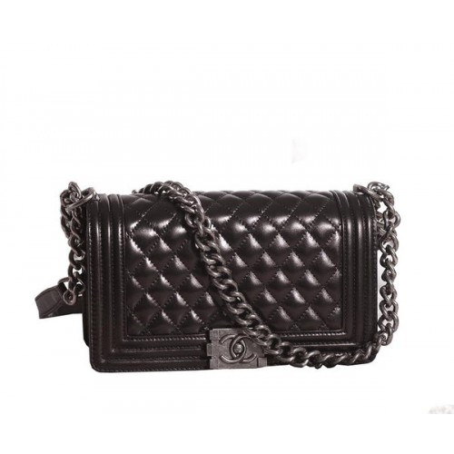 Borsa a tracolla Chanel Boy Flap in pelle di agnello nera A67086 argento
