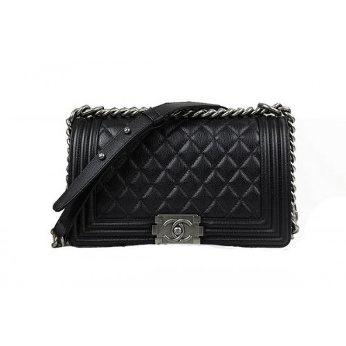 Borsa a tracolla Chanel Boy Flap in pelle di daino originale nera A67025 argento