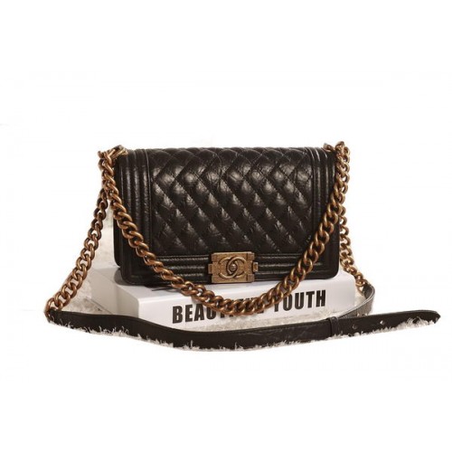 Chanel Boy Borsa a tracolla con patta in nero originale smaltato craquelé A67086 oro