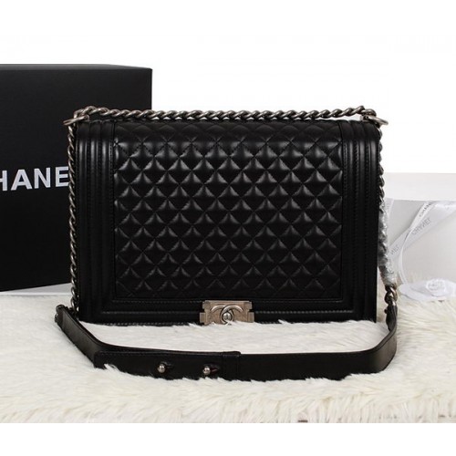 Borsa a Spalla Chanel Boy Flap in Pelle Nera Originale A67087 Silver